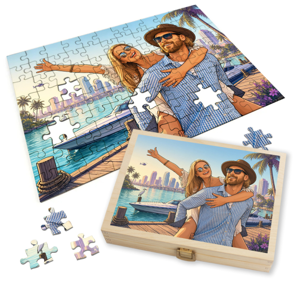 Puzzle z fotografie přeměněné na obálku videohry Styl GTA Puzzle z fotografie přeměněné na obálku videohry Styl GTA