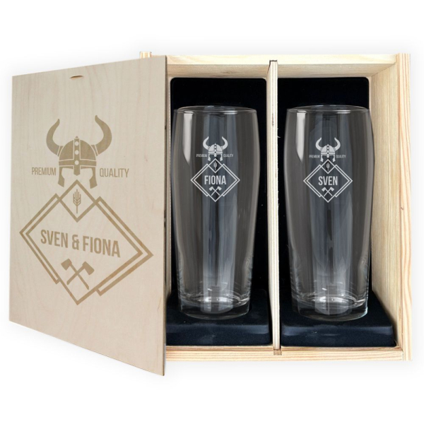 D&aacute;rkov&aacute; sada se 2 personalizovan&yacute;mi vikingsk&yacute;mi pivn&iacute;mi sklenicemi