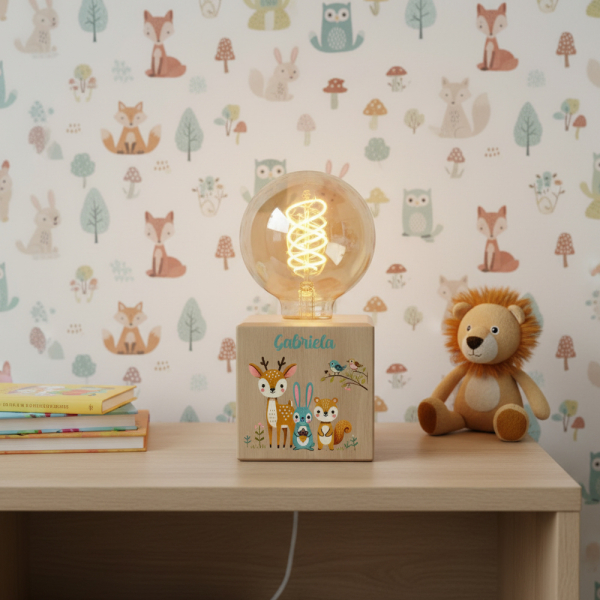 Lampa s filamentovou �&aacute;rovkou s potiskem kouzeln&yacute; les
