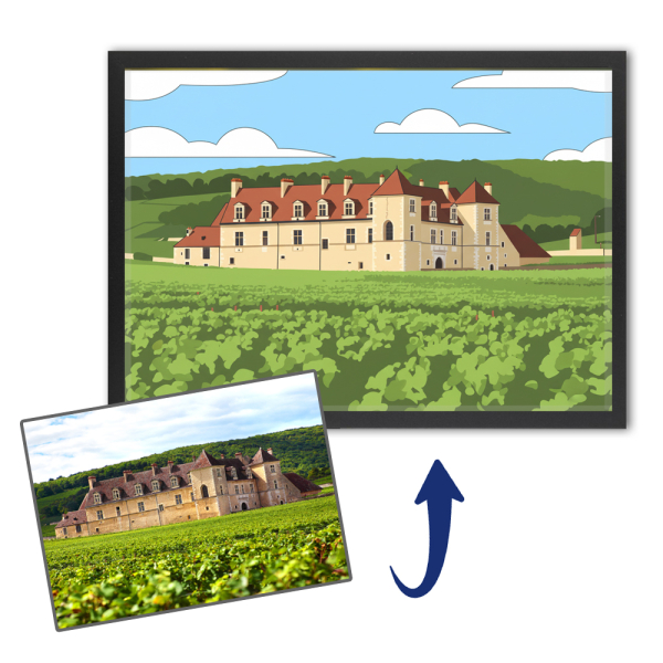 Portr&eacute;t domu ve stylu ploch&eacute;ho designu podle fotografie