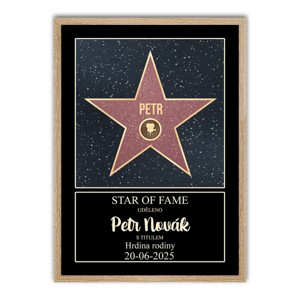 Personalizovan&yacute; certifik&aacute;t Walk of Fame v r&aacute;mečku