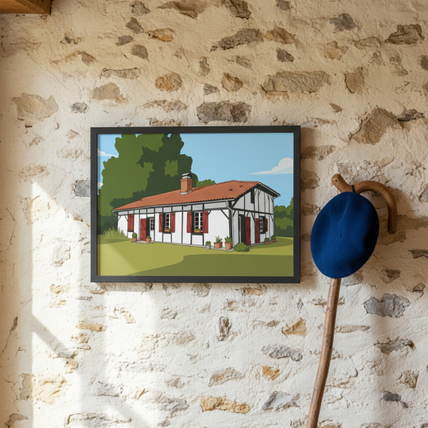 Portr&eacute;t domu ve stylu ploch&eacute;ho designu podle fotografie