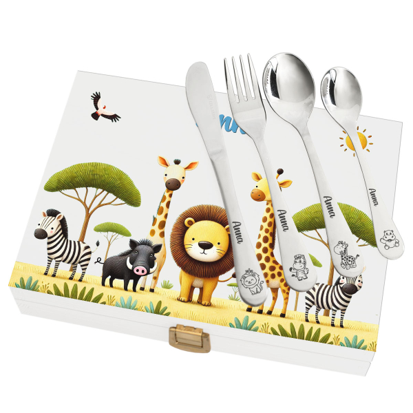 Dětsk&aacute; sada př&iacute;borů s potiskem safari